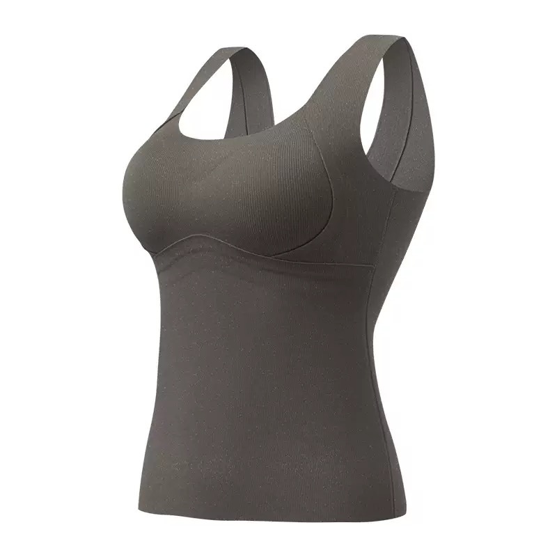 Cuello redondo simple, autocultivo, chaleco térmico, malla de seda fija en el interior de la taza integrada, sujetador gratuito, chaleco térmico, mujer fuera image 9