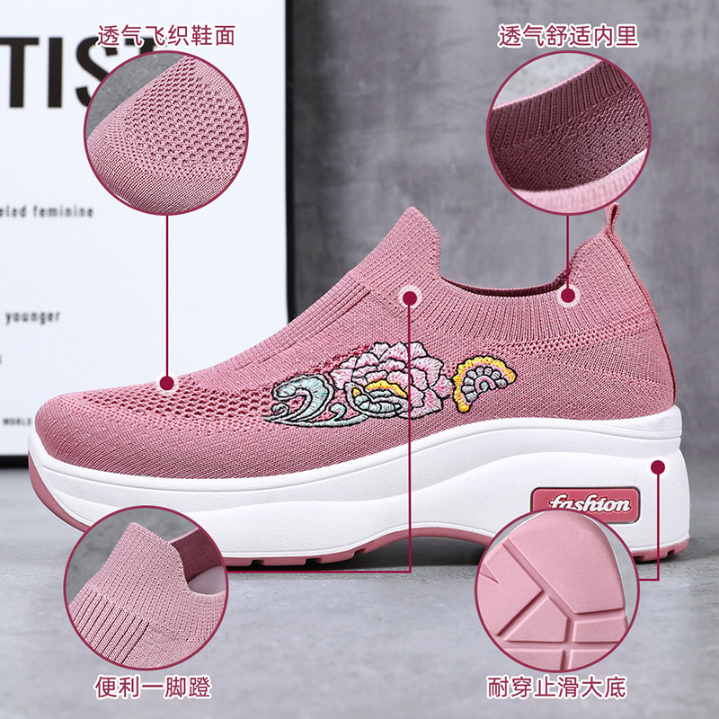 Zapatos mujer verano nuevo estilo zapatos de plataforma ligeros zapatos casuales suela gruesa zapatos de aumento de altura de mujer calcetines voladores transpirables