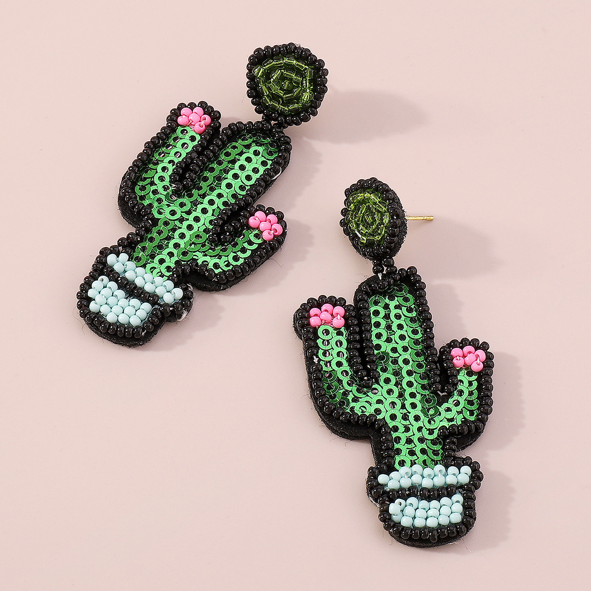 Fashion Bohemian Ethnic Style Cactus Beaded Sequins Vintage Geometry Earrings display picture 5