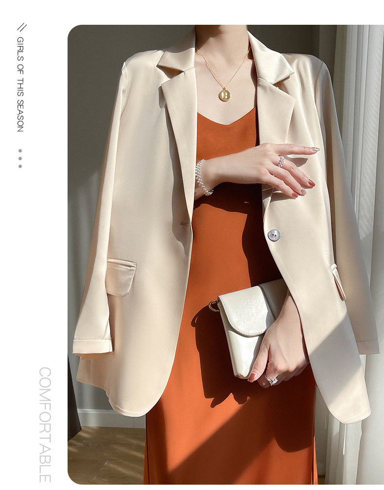 ng2510292 French-style White Blazer For Women, Summer Loose-fitting Thin Silk Satin One-button Casual Suit Jacket_ecoleips.com