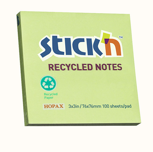 36508 친환경 재활용 종이 노트.76*76mm.그린