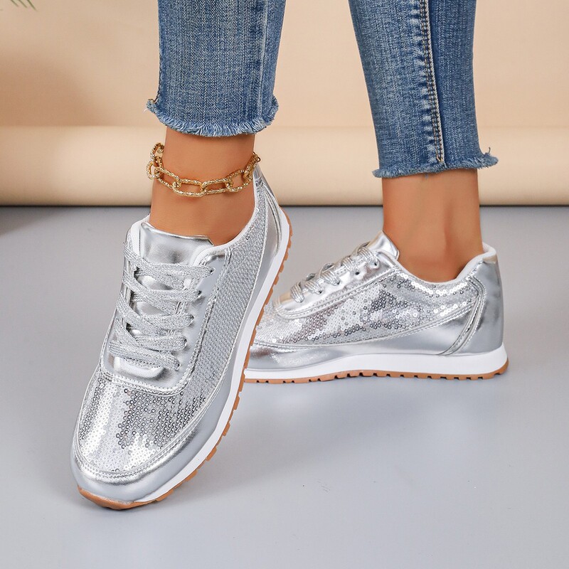 2025 Cross-Border Export Spring New Pure Color Sequin Decoration Comfortable Non-Slip European and American Style Trendy Sports Shoes for Women