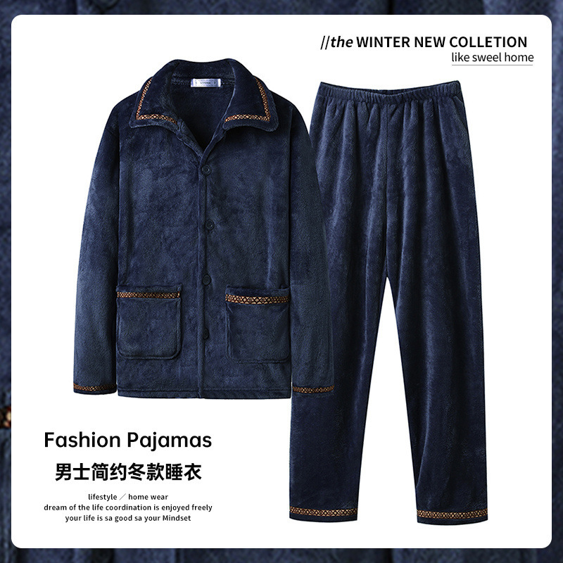 Otoño y invierno para hombres pijamas de terciopelo de coral gruesas con terciopelo de calor de manga larga franellas set de ropa de hogar se puede usar fuera