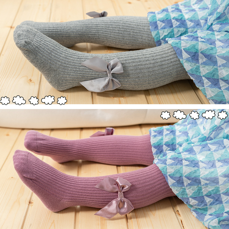 Versión coreana de polainas para niñas con lazo, pantimedias de bebé de doble aguja, leggings para niños con tiras verticales finas para niños