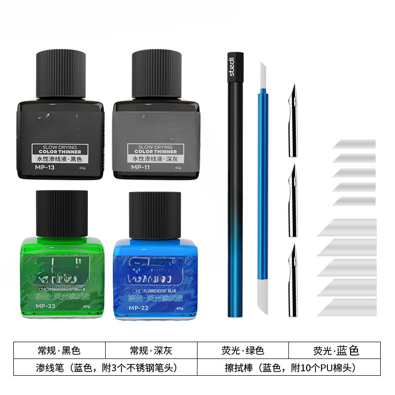 Stripe Gundam modelo negro gris líquido de permeación de línea acuosa modelo militar envejecido para hacer gancho de línea limpiador lápiz