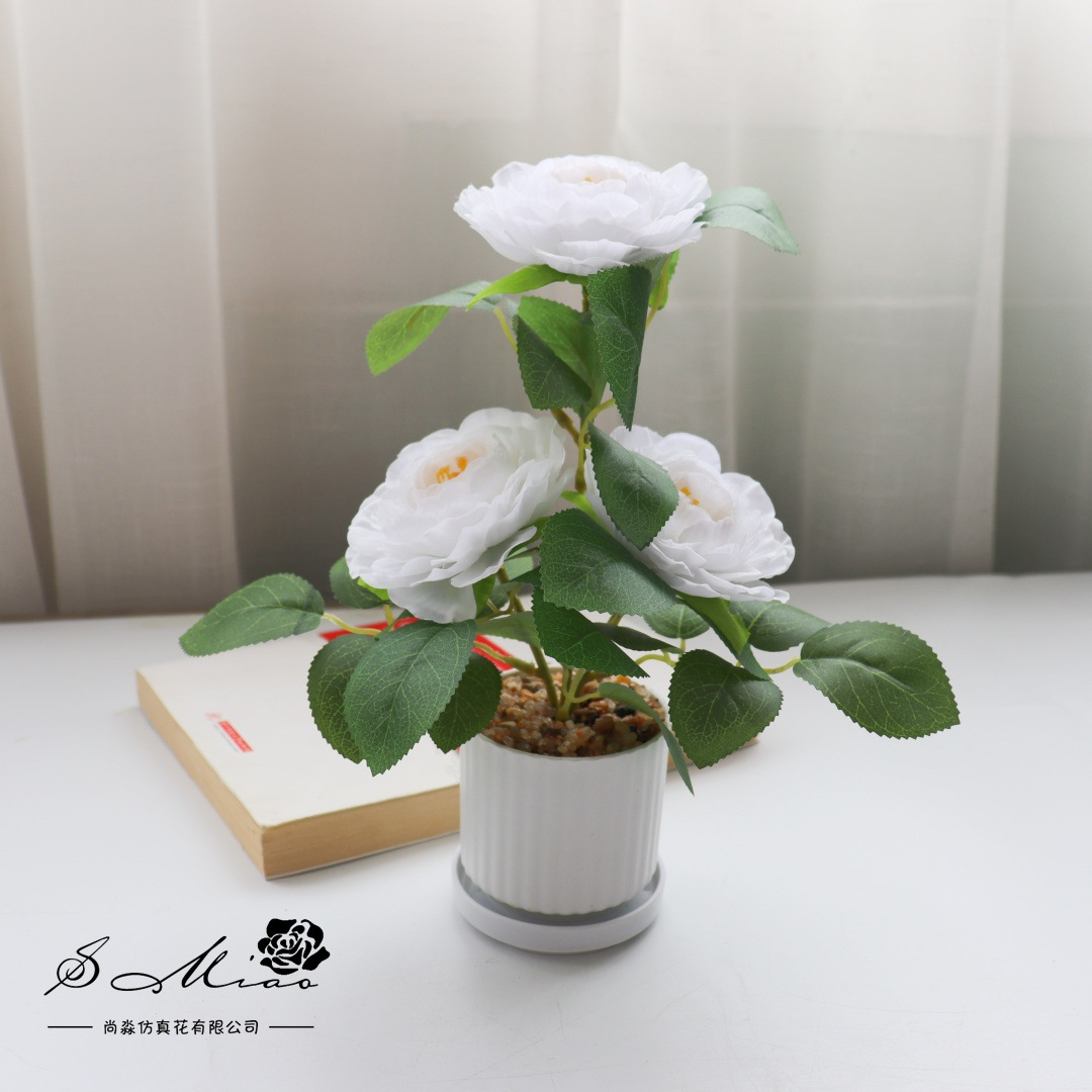 Flores falsas de alta calidad camellia pequeña flor de bonsai de moda decoración creativa plantación verde artificial simulación maceta image 5