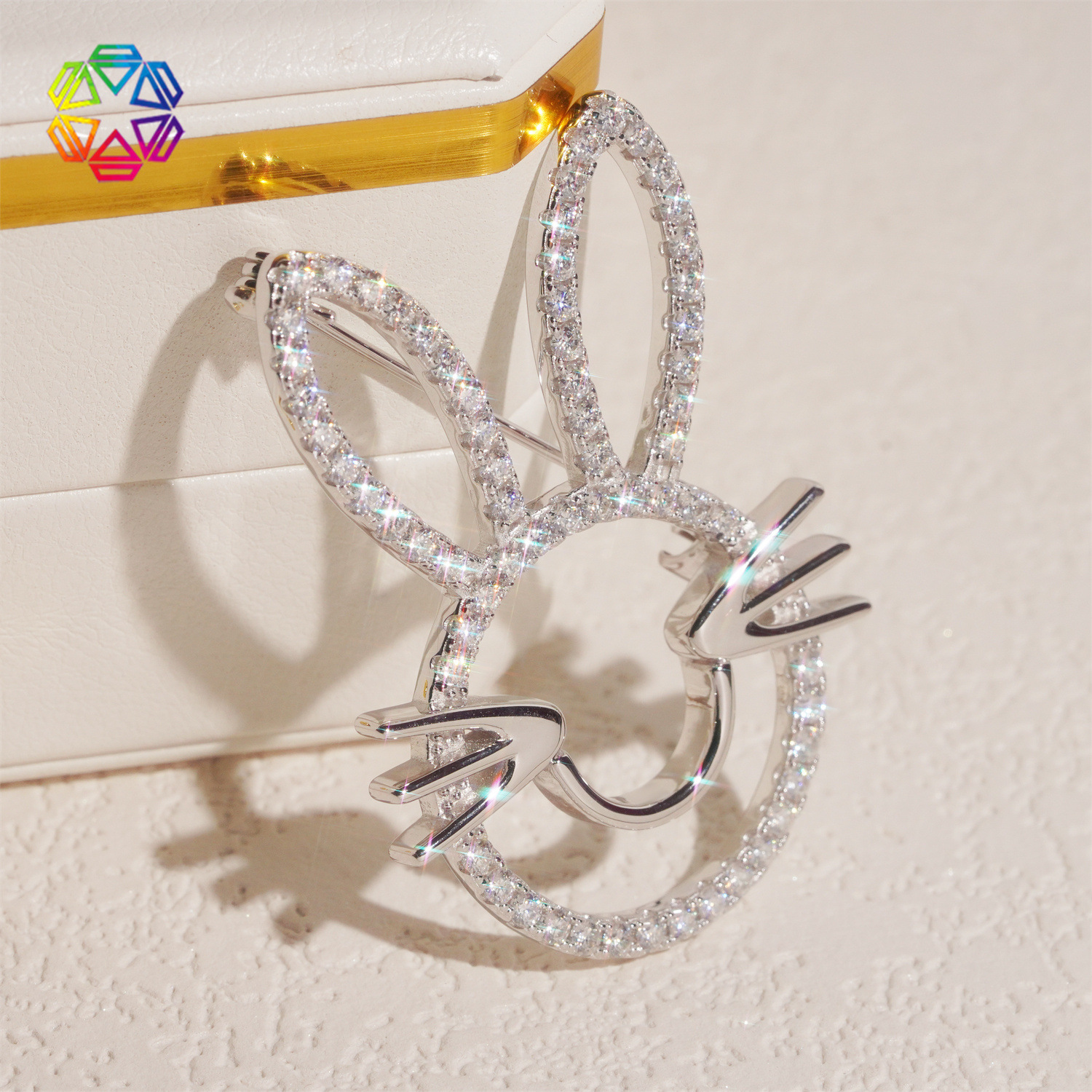 Exquisite and Cute Rabbit Brooch S925 Silver Inlaid with Moissanite, Versatile Suit, Dress and Sweater Embellishment Pin