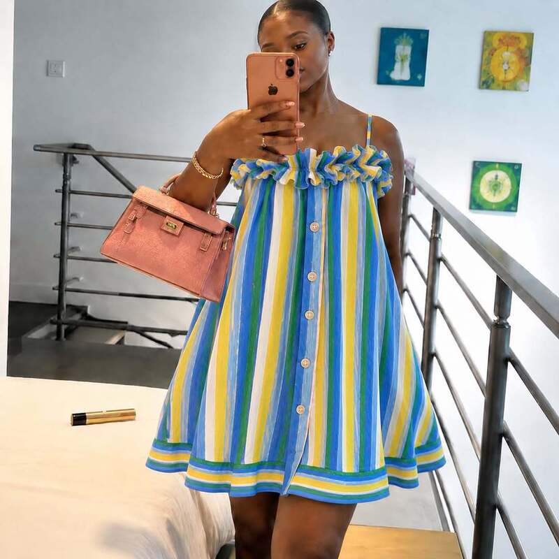 2026 Summer New European and American Cross-Border Striped Strap Dress Vacation Style Loose Fashion Women's Clothing