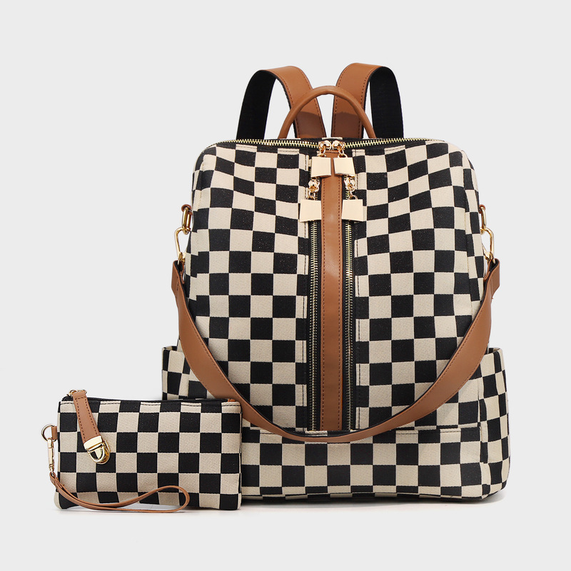 Amazon Tk Popular Trendyy Fashion Checkerboard Backpack Large Capacity Women's Bag Mommy Travel Women's Backpack