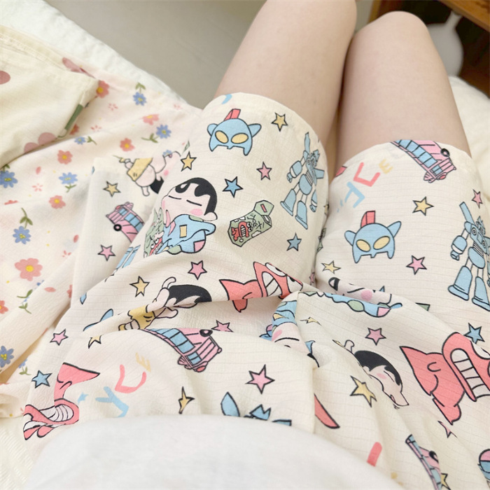 Espuma de verano suelta pantalones cortos de pijama para mujeres pantalones de pijama caseros de dibujos animados se pueden usar fuera