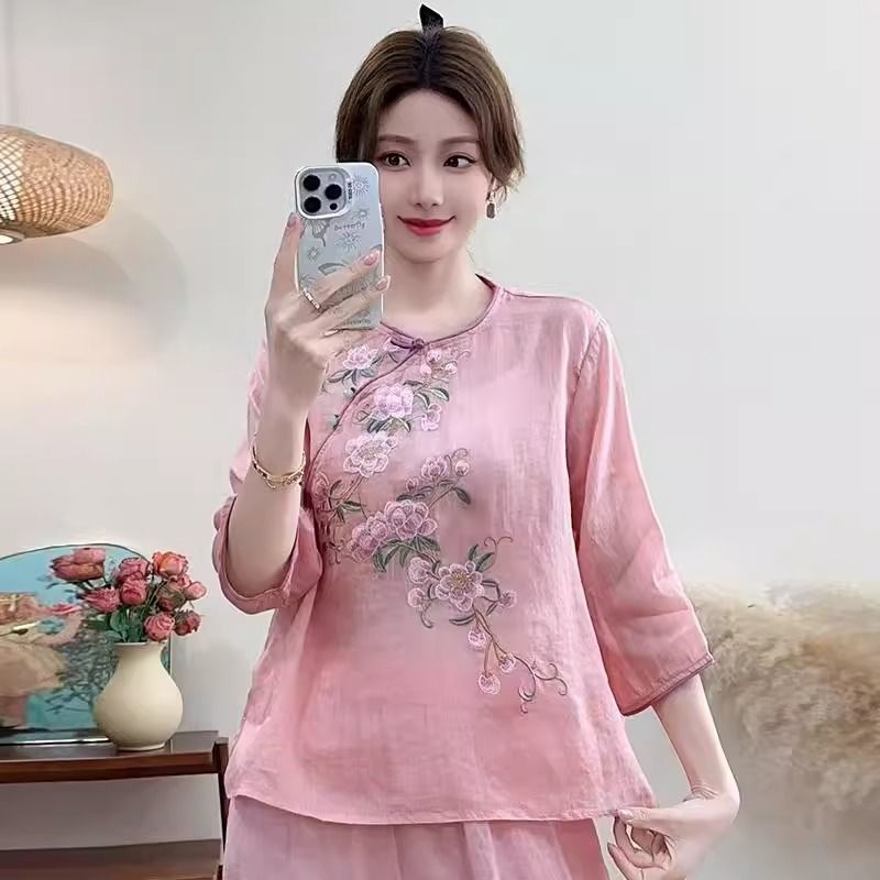 Summer Clothing Featuring A Retro, Ethnic Style With Short Sleeves And A Round Collar; Made Of Cotton-Linen Fabric. Also_ecoleips.com