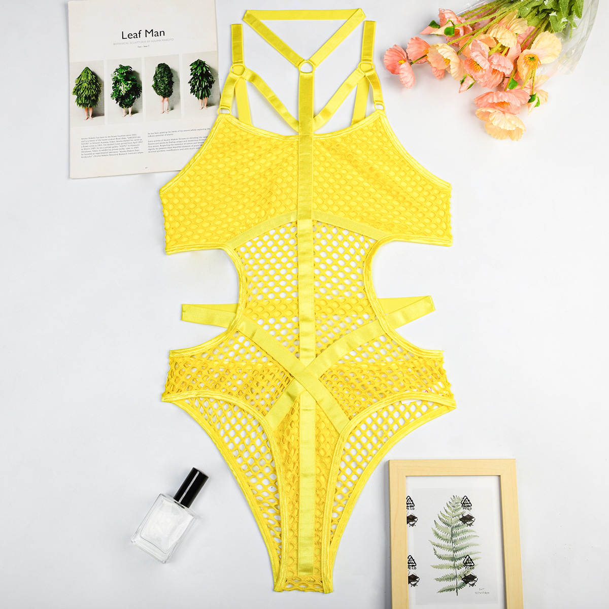AliExpress popular Halter sexy Lencería mono primavera y verano malla grande costura pesada artesanía europea y americana al por mayor 3035