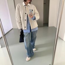 ON LINE 韩版单排扣萎格棉服女装设计感新款双口袋棉衣外套91777