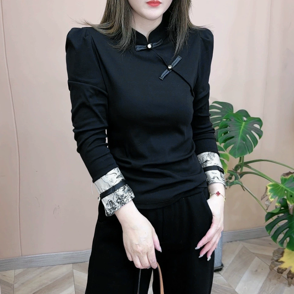 Модная базовая рубашка на пуговицах в китайском стиле, новинка весны 2024, женская футболка с длинными рукавами, новый универсальный топ в китайском стиле