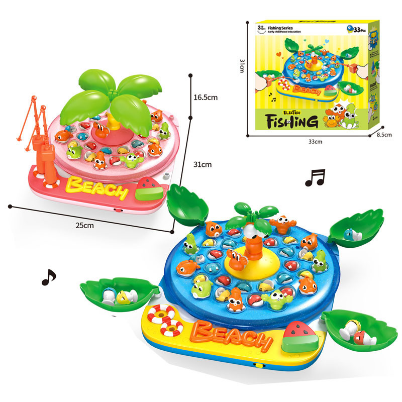 Juguetes de mesa de pesca eléctrica magnética transfronteriza para niños con mesa de juego de música giratoria y juego de juguetes interactivos