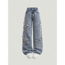 B 72960 Girls Loose Straight Denim Pants Ůͯ����ֱͲţ�п�