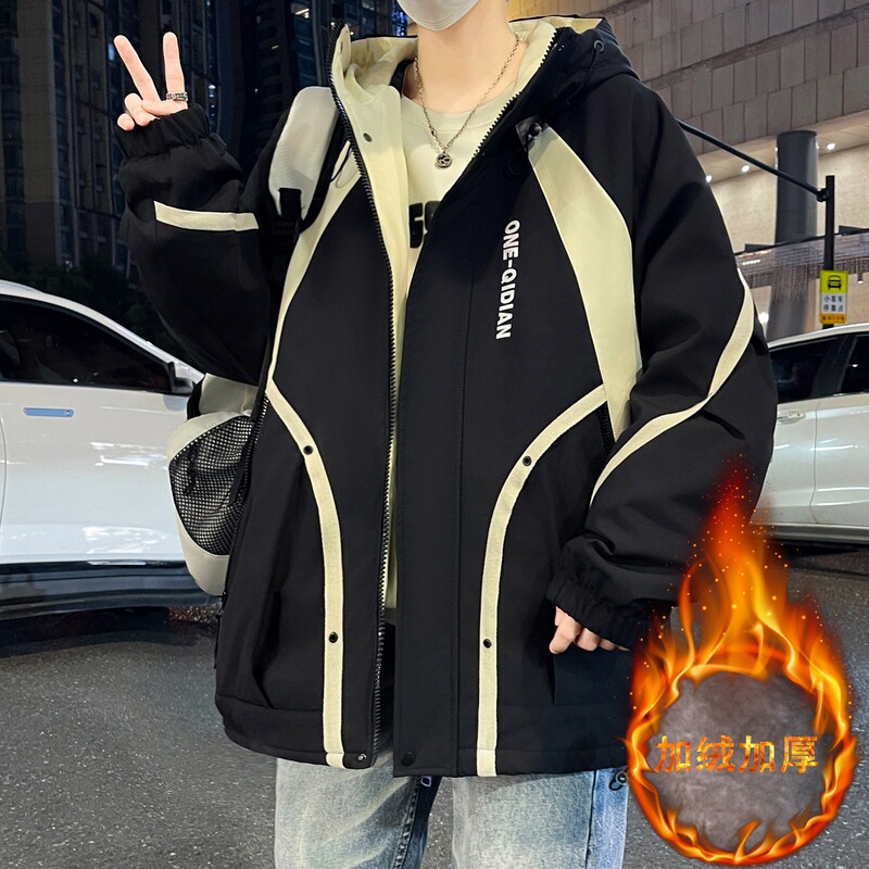 2026 Winter New Arrival: Men's Fleece-Lined Thickened Jacket with Hong Kong Style Trendy Design, Warm, Loose, and Comfortable Cotton Coat