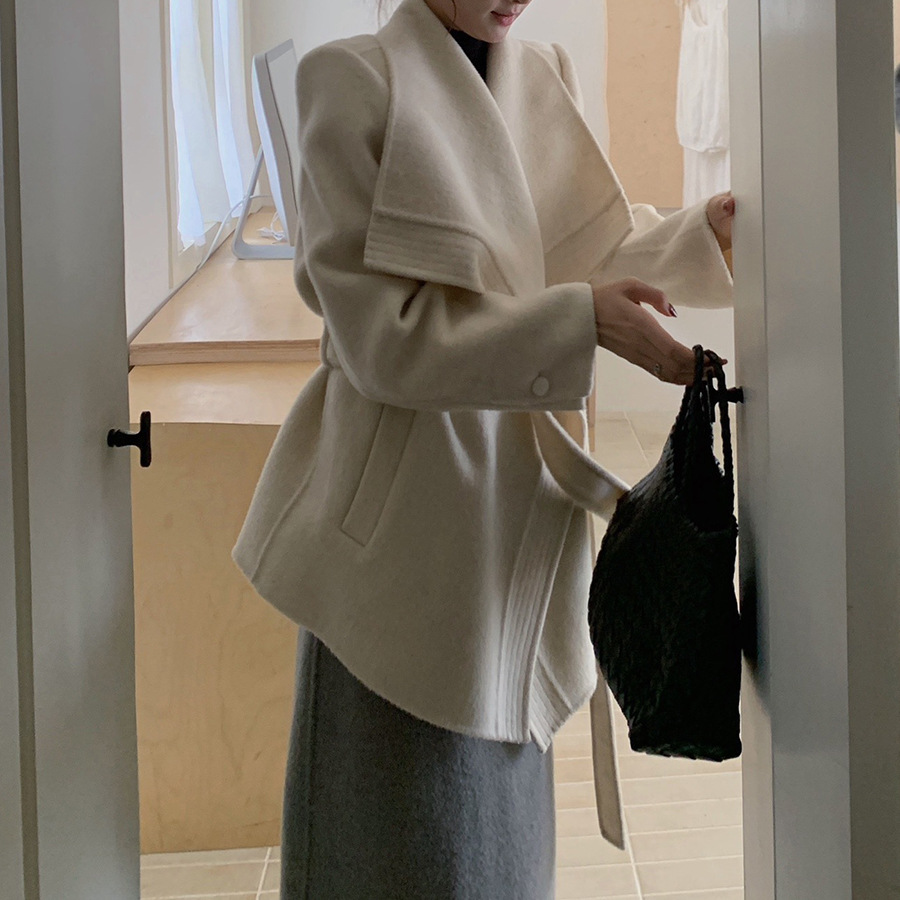 25겨울 신상 한국 동대문 양면 손바느질 캐시미어 울 코트 루즈핏 레이스업 라펠 코트 XG-1429