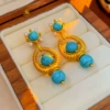 С серебряным штифтом, ажурные, бирюза, металлическая капля