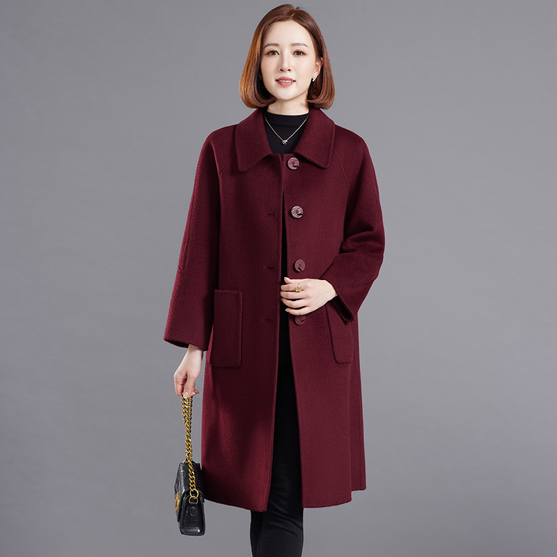 Mother-In-Law Wedding Banquet Dress 2025 Autumn and Winter New Double-Sided Wool Outwear Long Double-Sided Woolen Outwear Loose Large Size