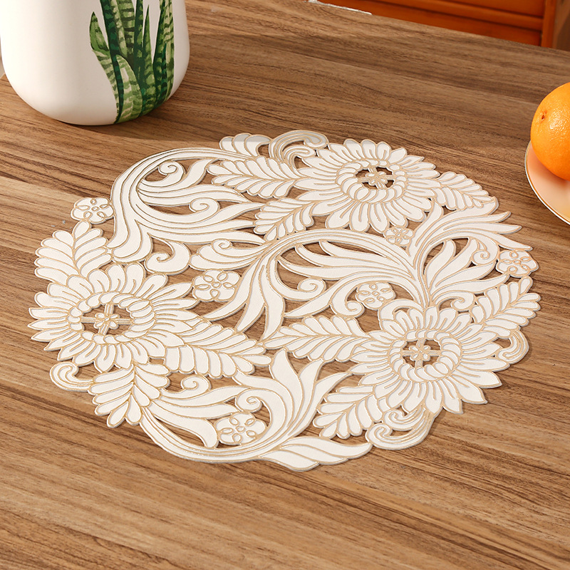 Amazon romántico estilo francés flor imitación almohadilla de PVC almohadilla de café aislante de alta calidad aislamiento de restaurante de lujo ligero