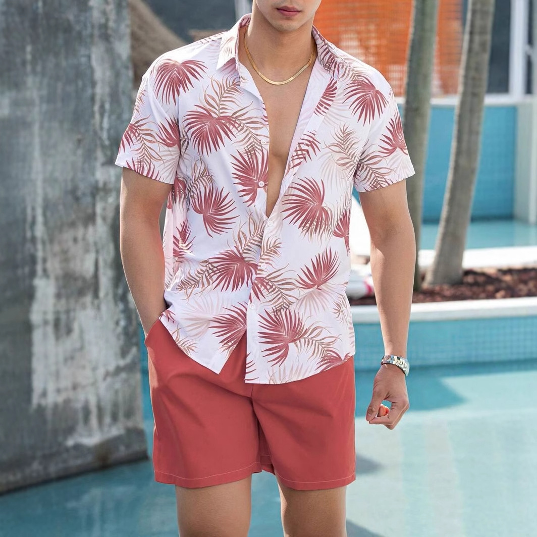 2024 nuevo estilo europeo y americano comercio exterior casual planta salvaje árbol de coco camisa de manga corta pantalones cortos traje MB1 MA1