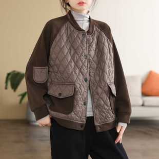 Autumn and Winter Thickened Quilted Rhombic Stitching Short Coat Women's Korean-style Loose Casual Jacket Baseball Clothes