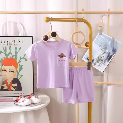 Summer children's modal cotton fashionable short-sleeved shorts set for boys and girls, thin home clothes sleepwear set