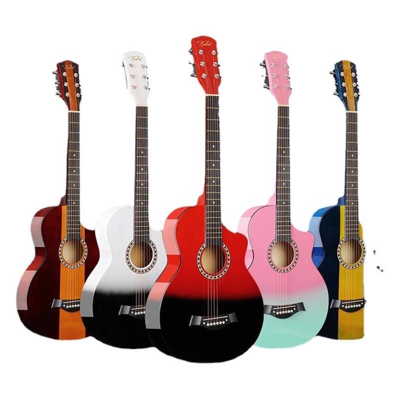 Guitarra al por mayor 38 pulgadas de gran cantidad en stock degradado color madera guitarra principiante práctica piano popular jita Ji