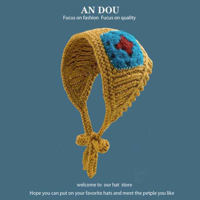 秋冬百搭针织三角巾女户外护耳保暖韩版时尚显脸小毛线发带头饰品