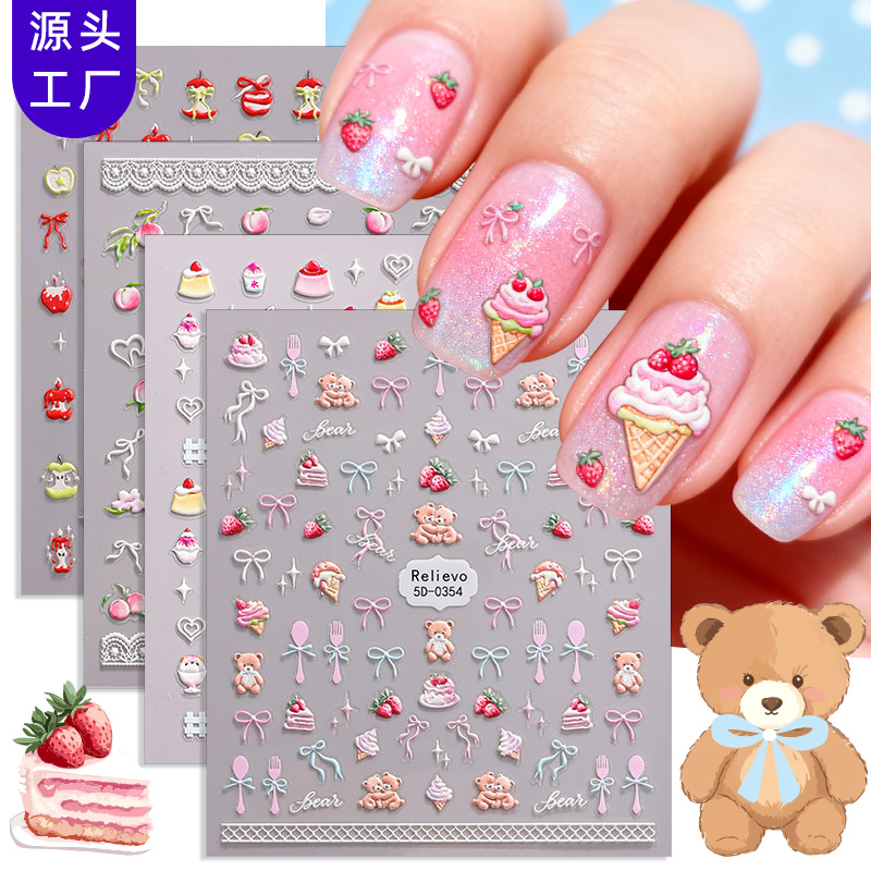 Zhengxiang Cross-Border New 5D Nail Art Stickers Embossed DIY Summer Flowers Butterfly Fresh Decals Ins Nail Stickers