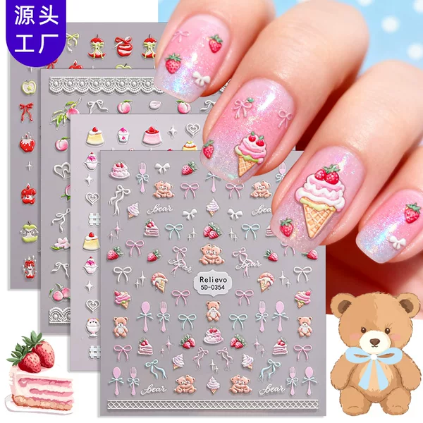 Zhengxiang Cross-Border New 5D Nail Art Stickers Embossed DIY Summer Flowers Butterfly Fresh Decals Ins Nail Stickers