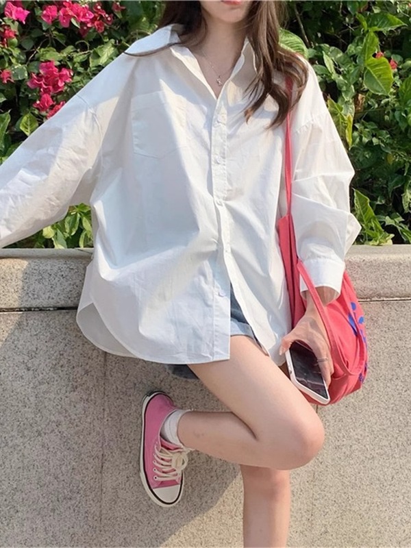 早春宽松白色衬衫薄款外套女夏季2025新款设计感小众防晒衬衣上衣|undefined