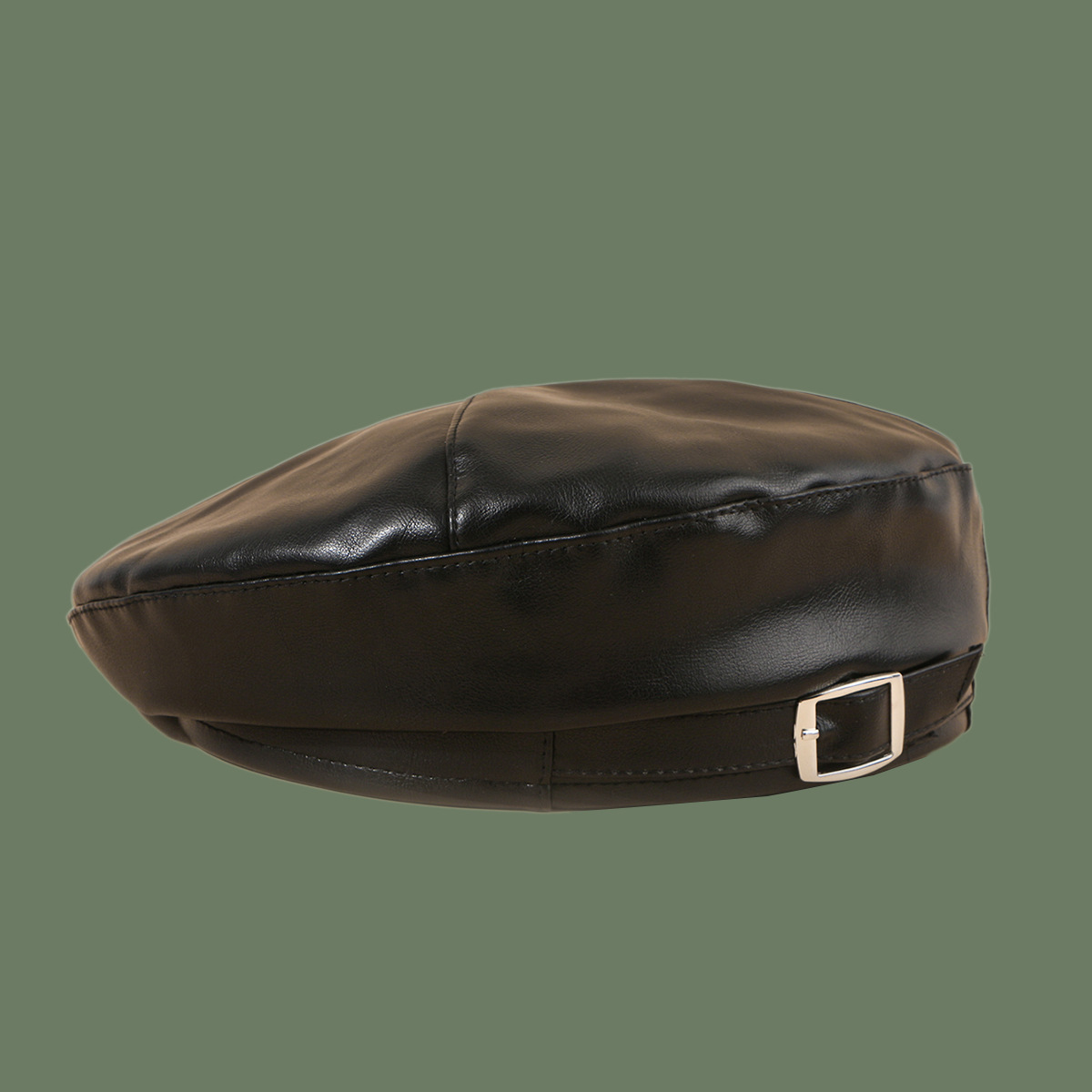 Sweet Fried Solid Color Pu Leather Buckle Beret display picture 9
