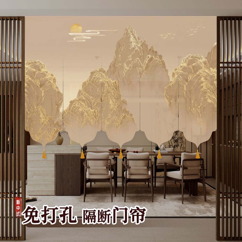 New Chinese-style kitchen and dining room multi-panel decorative curtains, door curtains, window curtains, hanging curtains, half curtains, short curtains, partition curtains, no drilling required New Chinese-style kitchen and dining room multi-panel decorative curtains, door curtains, window curtains, hanging curtains, half curtains, short curtains, partition curtains, no drilling required