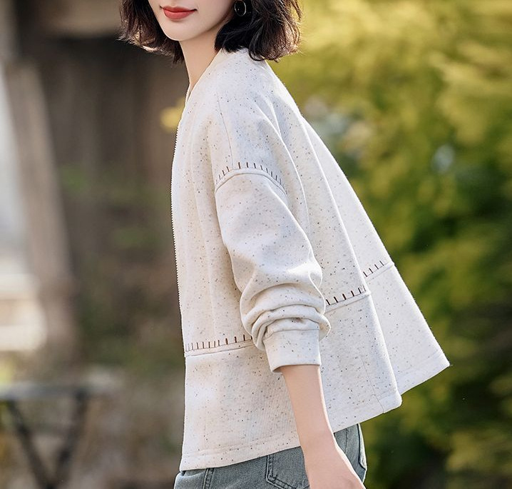 西米白色小香棒球服短外套女2025新款春装小个子无帽卫衣针织开衫|undefined