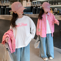 Women's Patchwork Shirt 2024 Spring Collection New Middle and Large Children's Korean Style Casual Loose Jacket Spring and Autumn Children's Top Trend