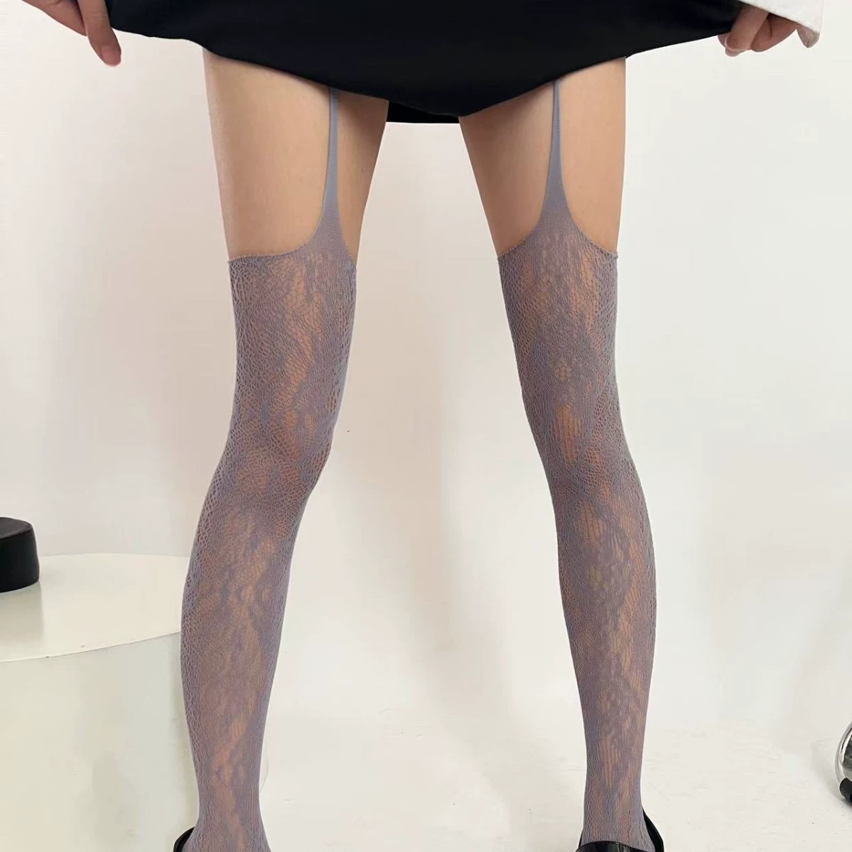 Панчохи-подтяжки в сетку, Y2K Shibuya жаккард, разноцветные панк, one size