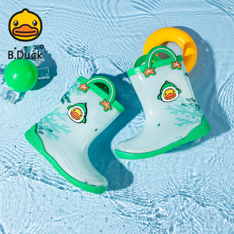 B.Duck New Summer Rain Boots, Soft, Fashionable and Cute Cartoon Non-Slip Rain Boots, Boys' Shoes, Girls' All-Season Water Shoes