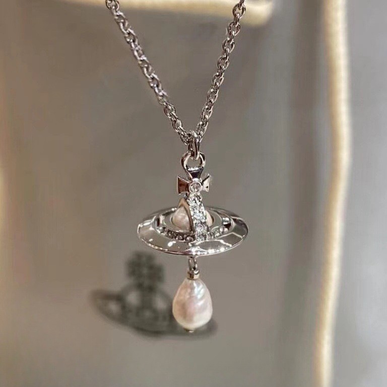 small size High Version Empress Dowager Saturn Stereo Water Drop Baroque Pearl Saturn UFO Planet Necklace