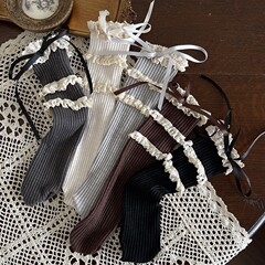 hotmoon新品设计师款三层花边蝴蝶结可爱公主女儿童宝宝中筒堆堆