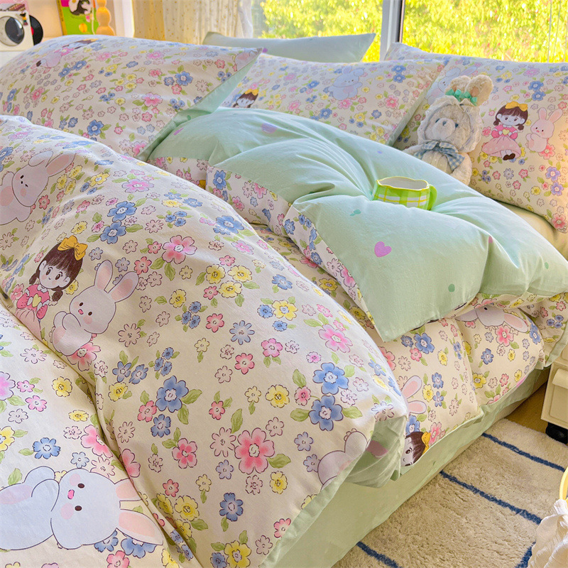 Cama de algodón de dibujos animados set de cuatro piezas 100 sábanas de cama de dormitorio de verano set de tres piezas set 4