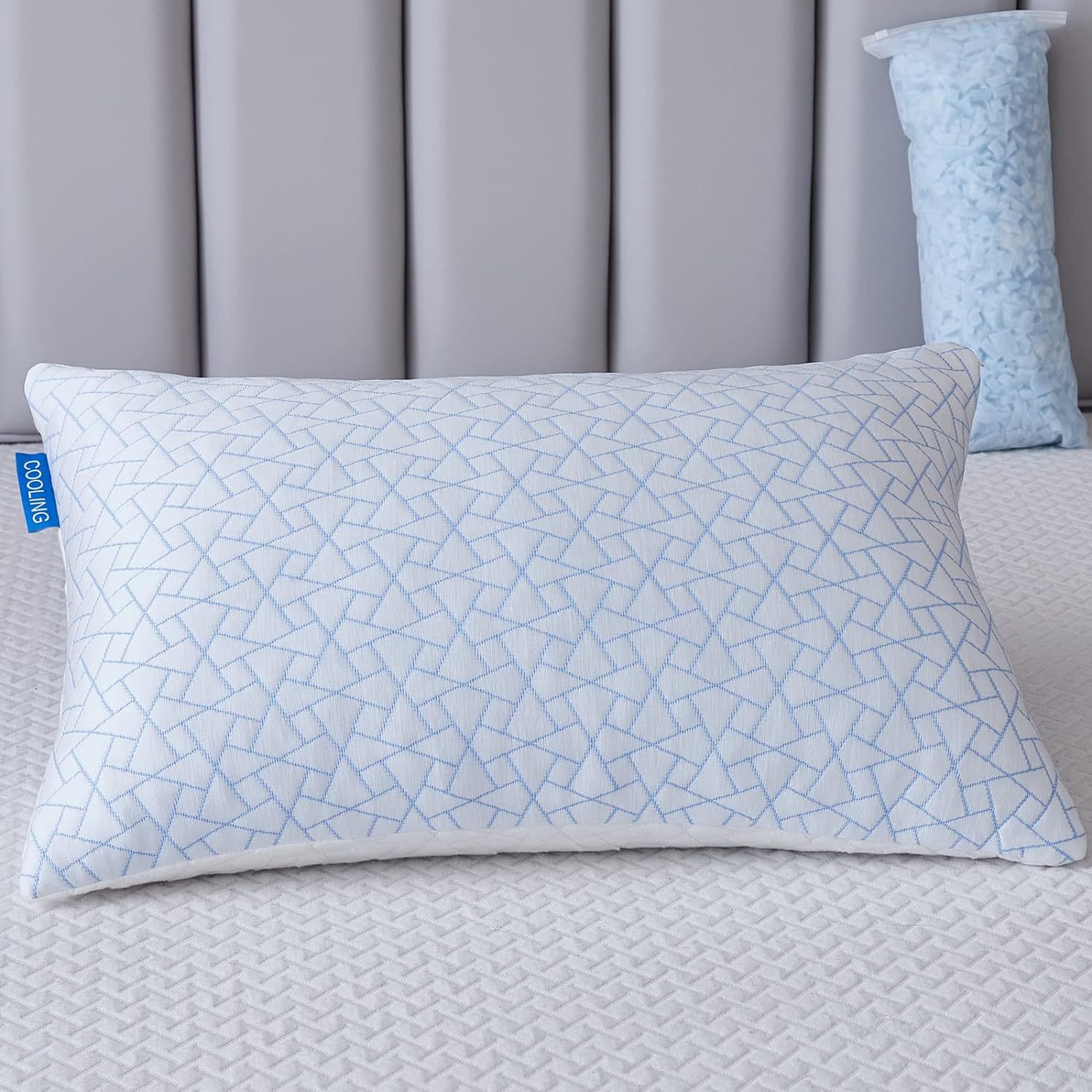 Almohada de memoria de tela de seda fría | Relleno de partículas viscoelásticas | Almohada ergonómica ventilada