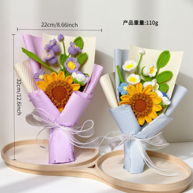 Ramo de lana hecho a mano de alta gama comercio exterior girasol transfronterizo rosa adornos de punto decoración del hogar