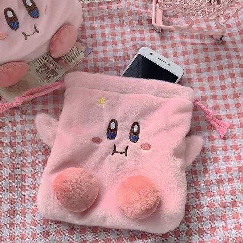 Adorable pink plush star card large capacity phone data cable portable makeup bag red envelope gift