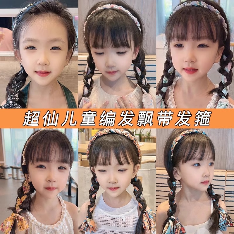 Niños flores trenzadas flotantes bandas de cabello 2025 nuevas niñas bufandas de seda un cabello bandas de cabello tarjeta de cabello tocado