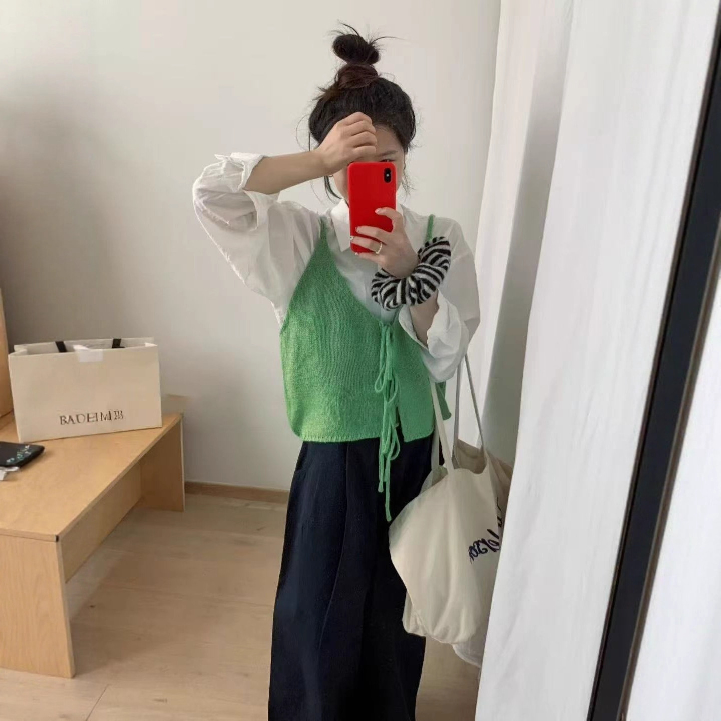 韩系新款系带叠穿羊毛混纺针织小吊带女多巴胺色系背心上衣外搭