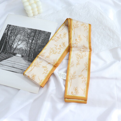 Korean version of the summer neck-covering thin, slender, narrow silk scarf for women, versatile decoration, shirt, scarf, square-angle silk scarf