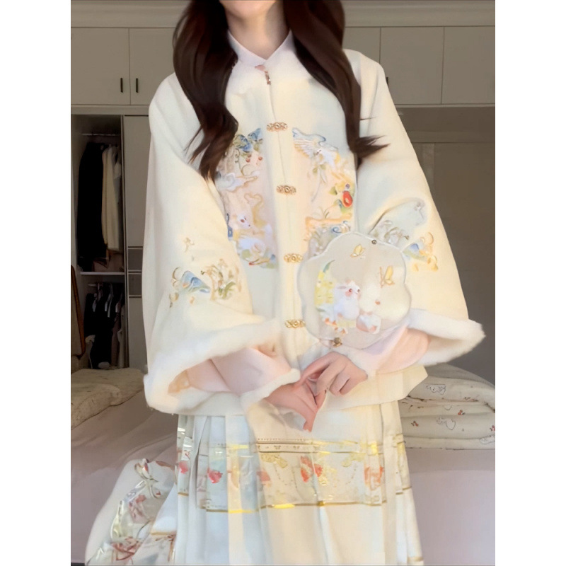가을과 겨울 2023 새로운 예술적 젠틀 레트로 중국 스타일 스퀘어 입 목 한 요소 개선 된 한후 두꺼운 재킷
