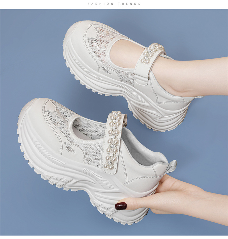 Giày sneaker nữ chunky đế dày da lưới thoáng khí đính đá khóa dán mùa hè 2025 — JST 7209 Trắng, JST 7209 Bạch Lan, JST 7192m màu, JST 7192 màu đen chi tiết 5